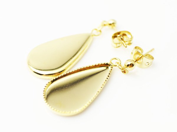 画像2: 【高品質日本製 10セット予約販売】No.15 ピアス(ドロップ) ペア(2個セット) ゴールド ミール皿 土台 11×20mm (2)