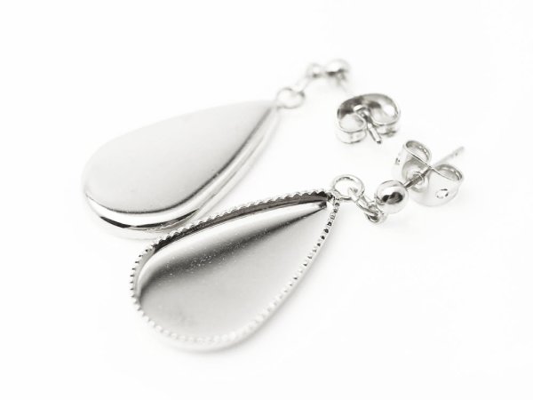 画像2: 【高品質日本製 10セット予約販売】No.62 ピアス(ドロップ) ペア(2個セット) シルバー ミール皿 土台 11×20mm (2)