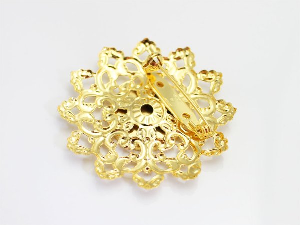 画像2: 【高品質日本製 10セット予約販売】No.77 レースサークル ブローチピン ゴールド ミール皿 土台 皿20mm (2)