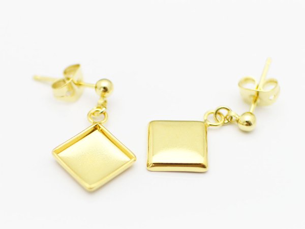 画像2: 【高品質日本製 10セット予約販売】No.87 ピアス(ダイヤ) ペア(2個セット) ゴールド ミール皿 土台 8×8mm (2)