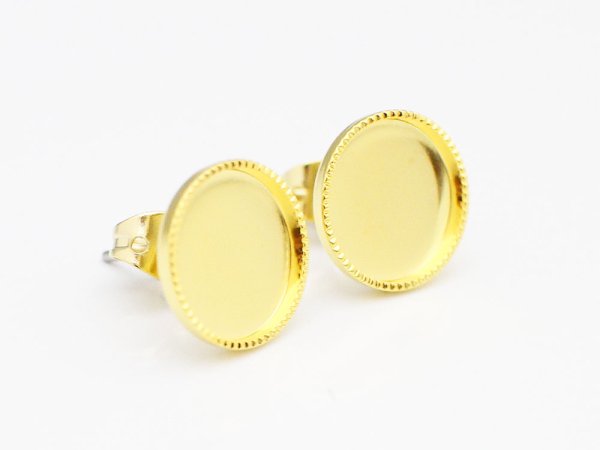 画像2: 【高品質日本製 10セット予約販売】No.95 スタッドピアス(サークル) ペア(2個セット) ゴールド ミール皿 土台 10mm (2)