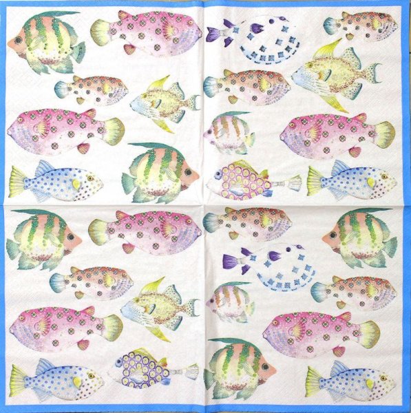 画像2: ★星印商品のみ同梱可★(D598)ペーパーナプキン　フィッシングパレード　1枚　バラ売り　デコパージュにも (2)