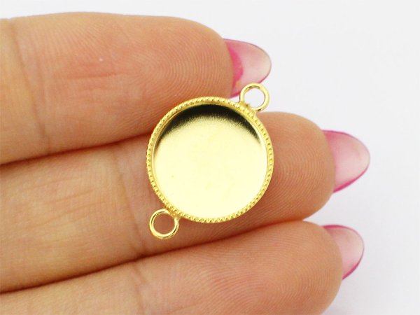 画像3: 【高品質日本製 10セット予約販売】No.101 ブレスレット用 サークル ゴールド 両カンタイプ ミール皿 土台 12mm (3)