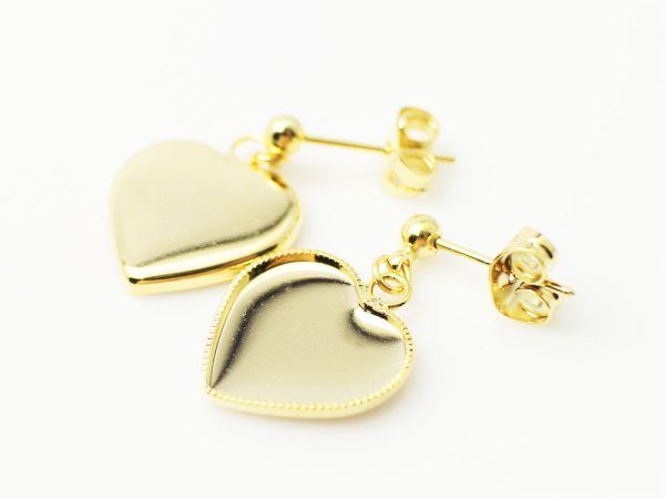 画像2: 【高品質日本製 10セット予約販売】No.16 ピアス(ハート) ペア(2個セット) ゴールド ミール皿 土台 13mm (2)