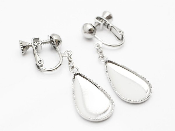 画像2: 【高品質日本製 10セット予約販売】No.100 イヤリング(ドロップ) ペア(20個) シルバー ミール皿 土台 11×21mm (2)