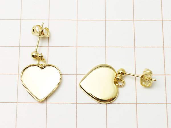 画像3: 【高品質日本製 10セット予約販売】No.16 ピアス(ハート) ペア(2個セット) ゴールド ミール皿 土台 13mm (3)