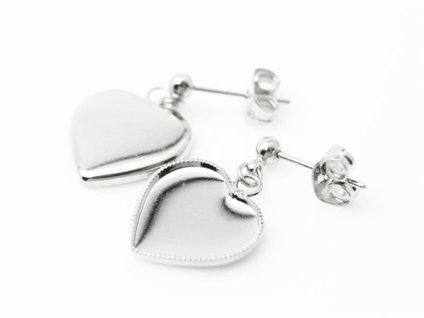 画像2: 【高品質日本製 10セット予約販売】No.59 ピアス(ハート) ペア(2個セット) シルバー ミール皿 土台 13mm (2)
