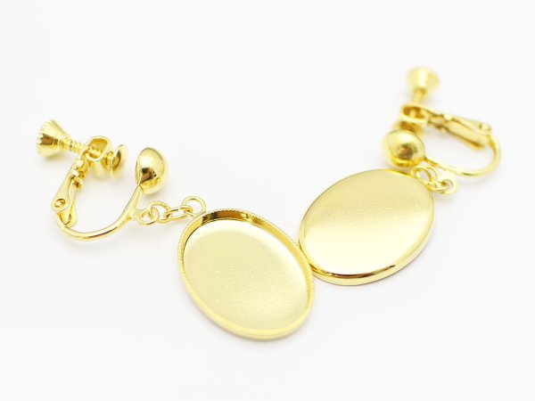 画像2: 【高品質日本製 10セット予約販売】No.91 イヤリング(オーバル) ペア(2個セット) ゴールド ミール皿 土台 13×18mm (2)