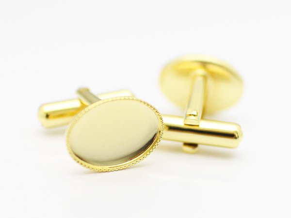 画像2: 【高品質日本製 10セット予約販売】No.83　カフスボタン ゴールド オーバル　ミール皿 土台　10×14mm (2)