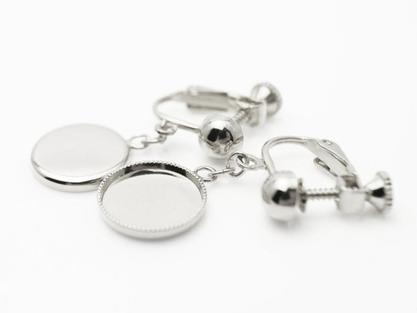 画像2: 【高品質日本製 10セット予約販売】No.61 イヤリング(サークル) ペア(2個セット) シルバー ミール皿 土台 12mm (2)