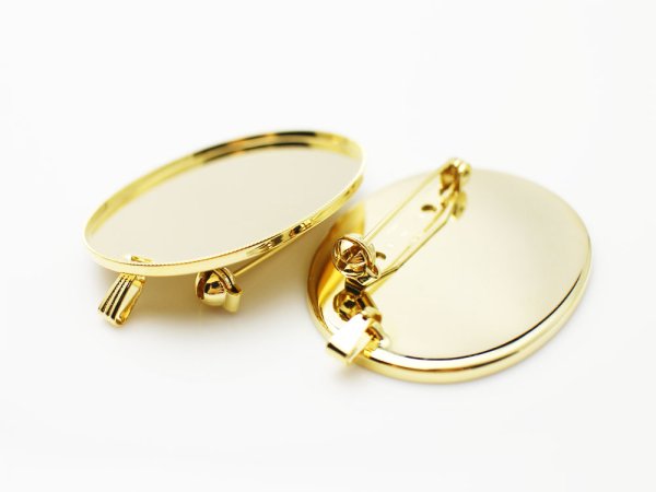 画像2: 【高品質日本製 10セット予約販売】No.2 ペンダント&ブローチピン(オーバル) ゴールド ミール皿 土台 30×40mm (2)