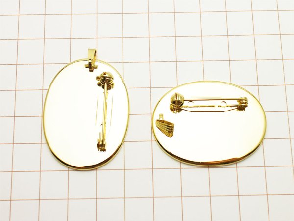画像3: 【高品質日本製 10セット予約販売】No.2 ペンダント&ブローチピン(オーバル) ゴールド ミール皿 土台 30×40mm (3)