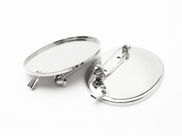 画像2: 【高品質日本製 10セット予約販売】No.69 ペンダント&ブローチピン(オーバル) シルバー ミール皿 土台 30×40mm (2)
