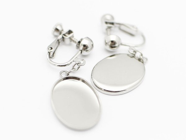 画像2: 【高品質日本製 10セット予約販売】No.92 イヤリング(オーバル) ペア(2個セット) シルバー ミール皿 土台 13×18mm (2)