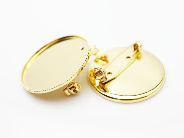 画像2: 【高品質日本製 10セット予約販売】No.1 ペンダント&ブローチピン(サークル) ゴールド ミール皿 土台 30mm (2)