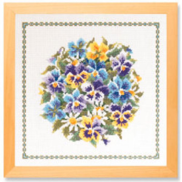 画像2: (op6043) 刺繍キット【ラウンドパンジー】 クッション パンジー フラワー プレゼント  手作り クロス ステッチ 中級〜上級 手芸 (2)