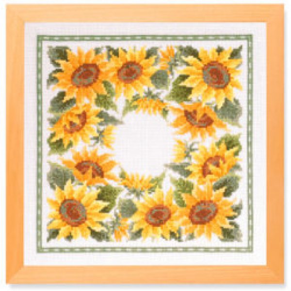 画像2: (op6044) 刺繍キット【 サンフラワーリース 】 クッション ひまわり フラワー プレゼント  手作り クロス ステッチ 中級〜上級 手芸 (2)