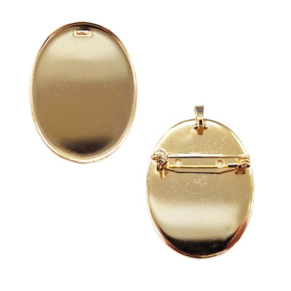 画像2: 【高品質日本製 10セット予約販売】(Y DEP-1210) ペンダント&ブローチピン (オーバル) タイプB ミール皿 土台 30×40mm ゴールド / シルバー / ブラック (2)