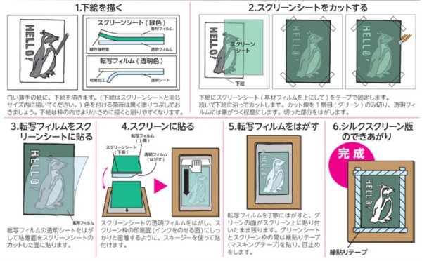 画像3: (ar759020)☆DIY☆簡単にできるシルクスクリーンキット M メッシュ スキージー 転写フィルム カットスクリーンシート シルクスクリーン セット キット 手作り (3)
