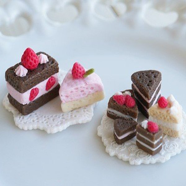 画像2: (sn707)シリコンモールド スライス スポンジケーキ ショートケーキ 2種 フェイクフード 立体型 スイーツ ミニチュア雑貨 カフェ レジンや樹脂粘土に ミニチュア雑貨 (2)