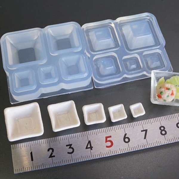 画像1: (sn666)シリコンモールド　キッチン雑貨　スクエア　小鉢　食器　器　お皿　3D　立体　5サイズ  レジン 樹脂粘土 (1)