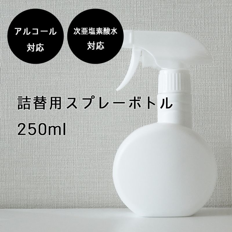 アルコール対応 次亜塩素酸水対応 丸形スプレーボトル 250ml ホワイト 白 遮光容器 詰め替え 詰替え 消毒液 除菌 トリガー シンプル モノトーン モノクロ 霧吹き 卸販売 業務用 携帯 切り替え 噴射 小分け 化粧品 旅行 アトマイザー スワロ レジン ハンドメイドの