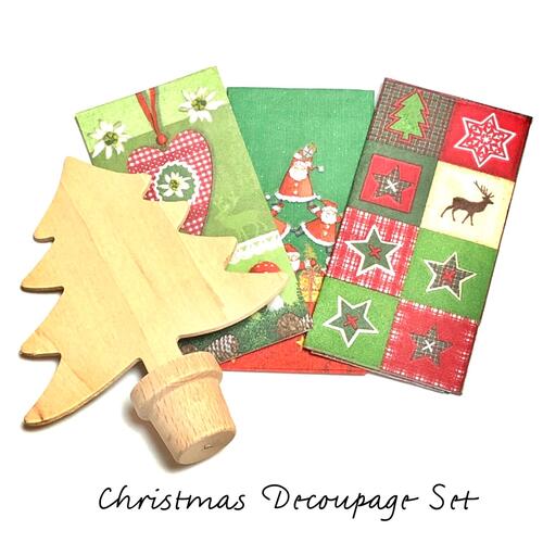 3009 New Chtistmas Decoupage Set オシャレな木製クリスマスツリーとヨーロッパ製ペーパーナプキンのセット ウッドベース 数量僅か ハンドメイドで暖かいクリスマス プレゼントにも最適です スワロ レジン ハンドメイドの激安通販 You